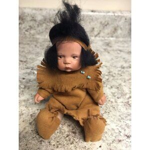 Native American Indian Porcelain Baby Girl Doll Soft Jointed Body OOAK 7”